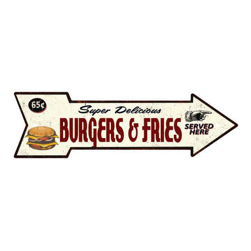 Super Delicious Burgers & Fries Rt Arrow Vintage Looking Sign 5x17 205170002004