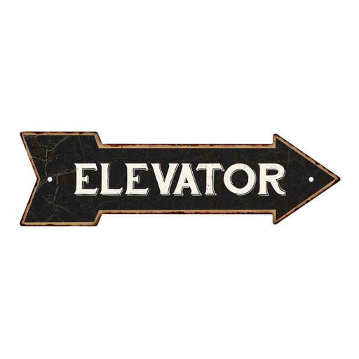 Elevator Black Rt Arrow Vintage Looking Metal Sign 5x17 205170003010