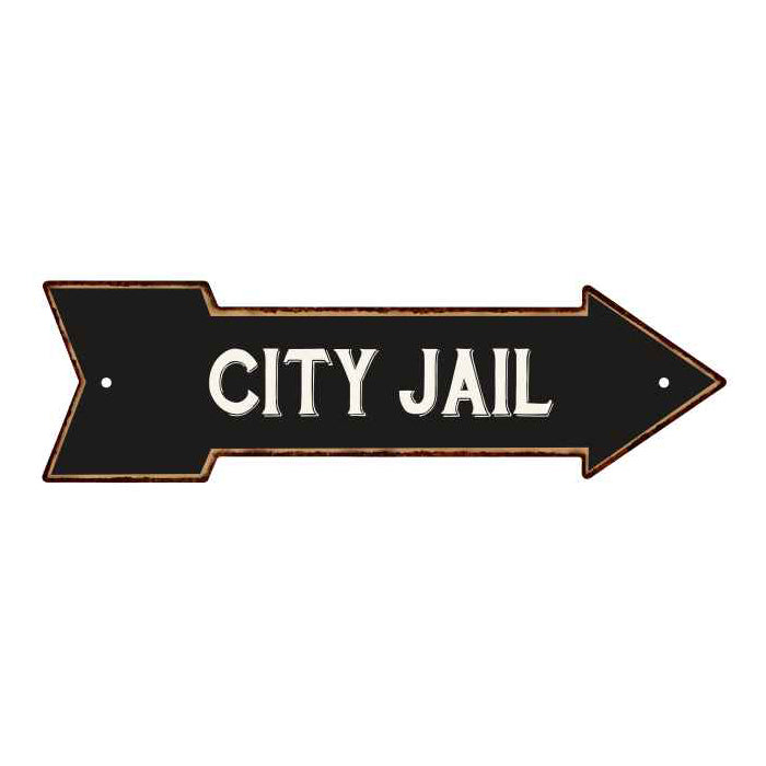 City Jail Rt Arrow Vintage Looking Metal Sign Distressed 5x17 205170003021
