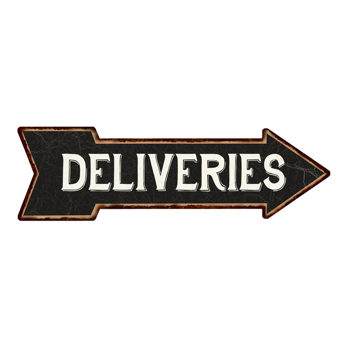 Deliveries Black Rt Arrow Vintage Looking Metal Sign 5x17 205170003031