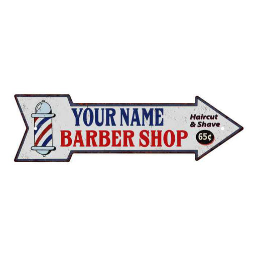Your Name Barber Shop Rt Arrow Vintage Looking Metal Sign 5x17 205170007001