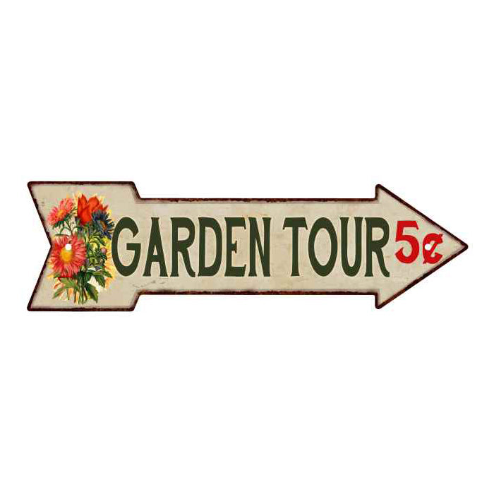 Garden Tour Metal Sign 5x17 Arrow Garden Flowers Gift Shed 205170008003