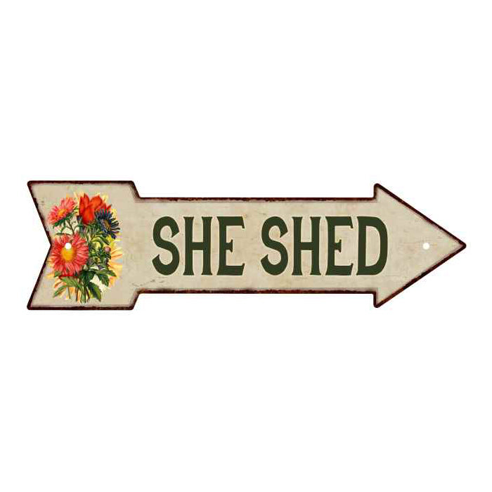 She Shed Metal Sign 5x17 Arrow Garden Flowers Gift Shed 205170008004