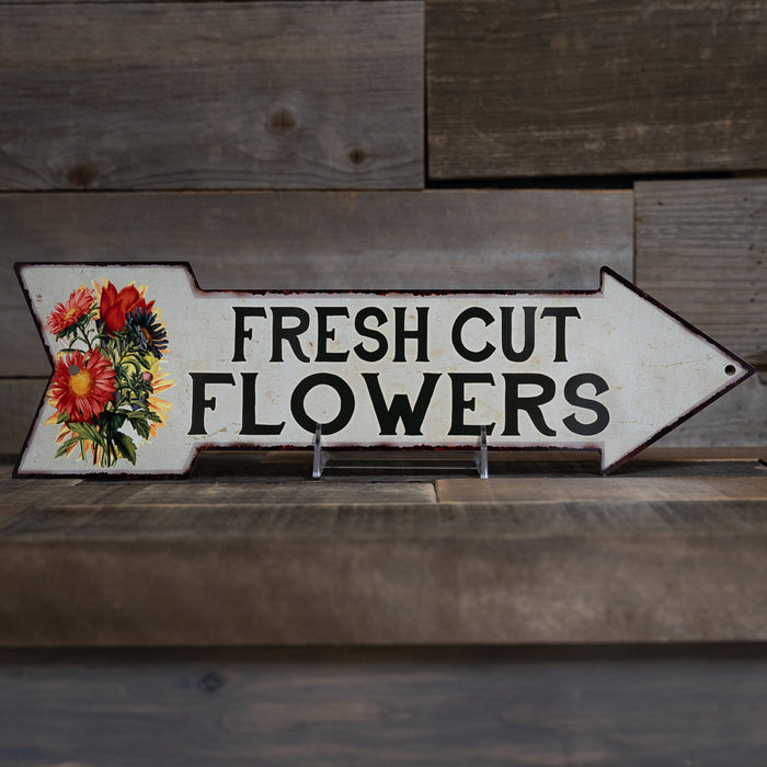 Fresh Cut Flowers Metal Sign 5x17 Arrow Garden Flowers Gift Shed
