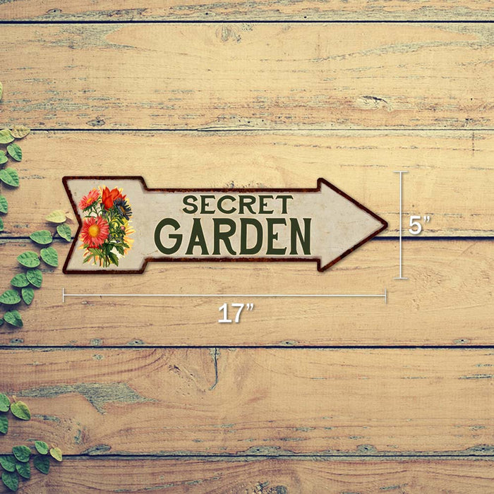 Secret Garden Metal Sign 5x17 Arrow Garden Flowers Gift Shed 205170008015