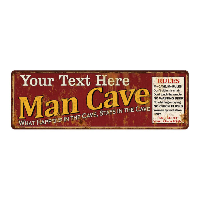 Personalized Man Cave Rules Red Metal Sign Gift 106180004001