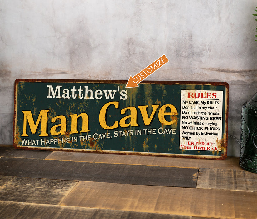 Personalized Man Cave Rules Green Sign Decor Gift 106180005001