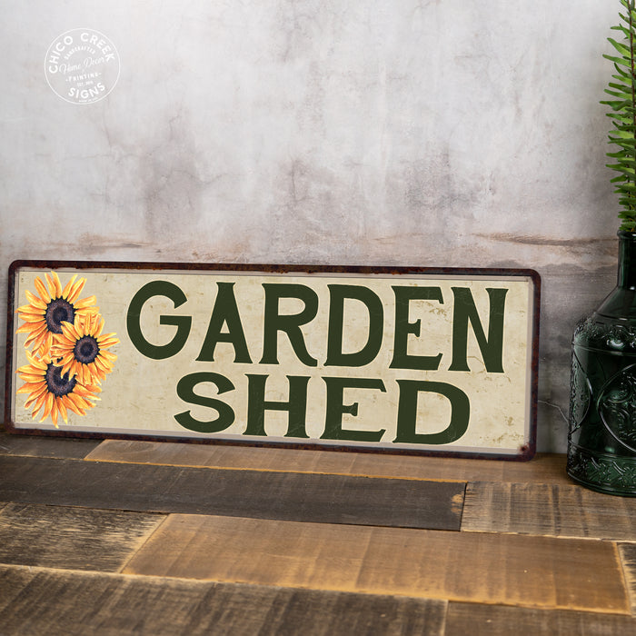 GARDEN SHED Sunflowers Vegetable Patio Flowers 6x18 Metal Sign Chic Retro