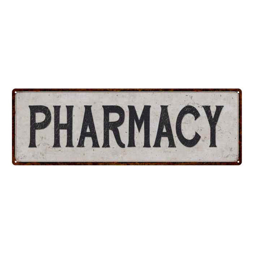 Pharmacy Vintage Look Reproduction Black on White 8x24 Metal Sign 106180023007