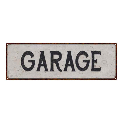 Garage Vintage Look Reproduction Black on White 8x24 Metal Sign 106180023012