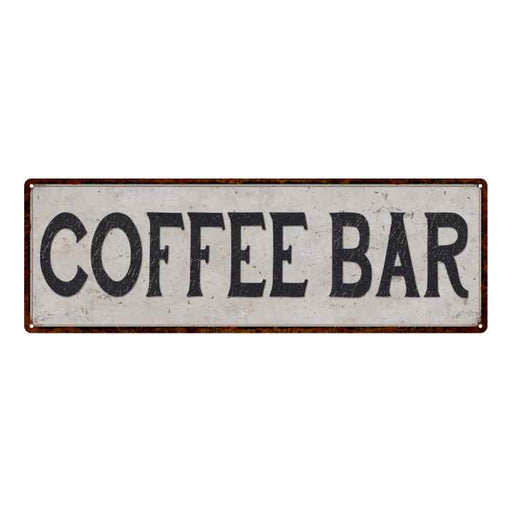 Coffee Bar Vintage Look Reproduction Black on White 8x24 Metal Sign 106180023014