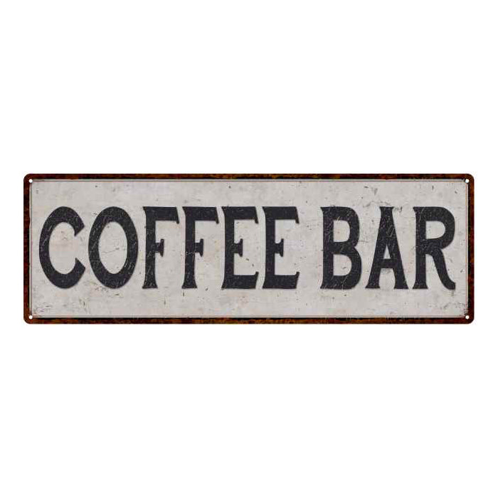Coffee Bar Vintage Look Reproduction Black on White 8x24 Metal Sign 106180023014