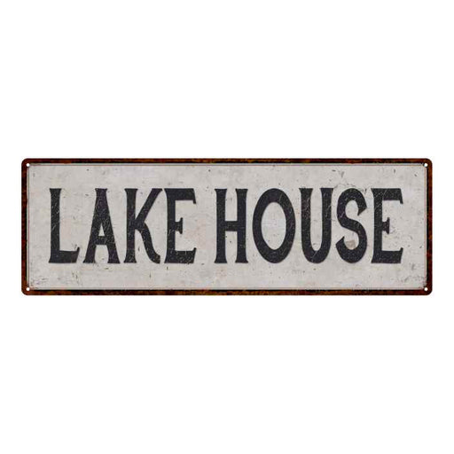 Lake House Vintage Look Reproduction Black on White 8x24 Metal Sign 106180023017