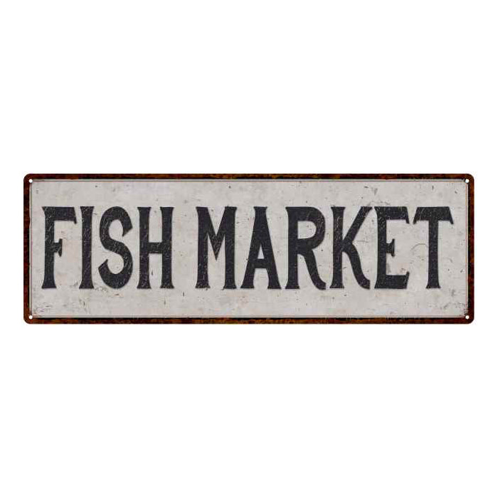 Fish Market Vintage Look Reproduction Black & White 8x24 Metal Sign 106180023018