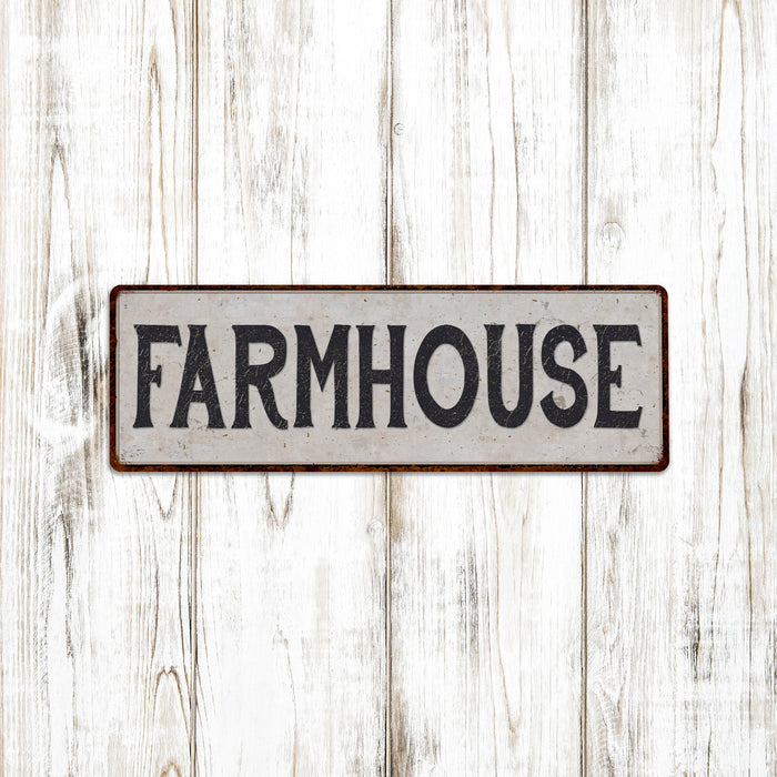 Farmhouse Vintage Look Black on White Metal Sign