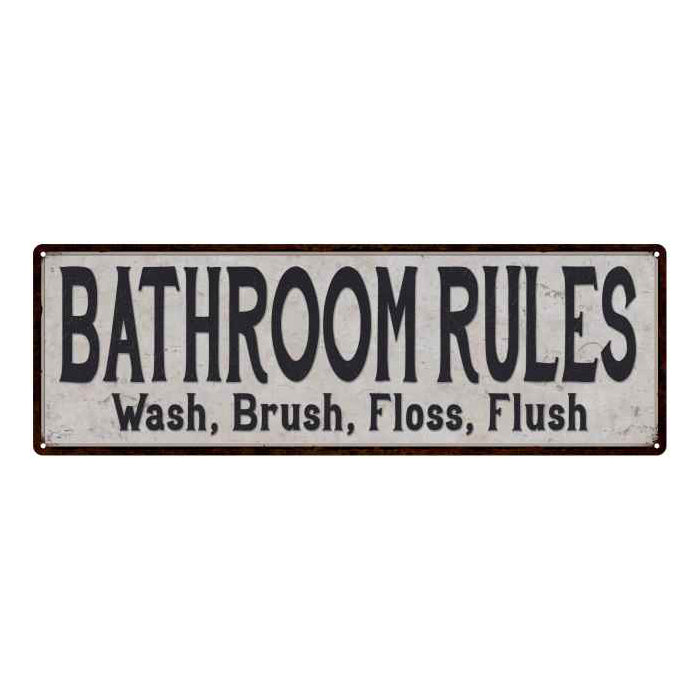 Bathroom Rules Vintage Reproduction Black White 8x24 Metal Sign 106180023029