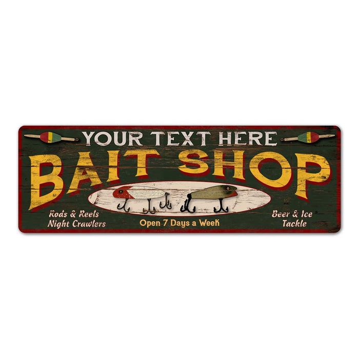 Personalized Bait Shop Sign Wood Look Man Cave Den Metal Sign 106180024001