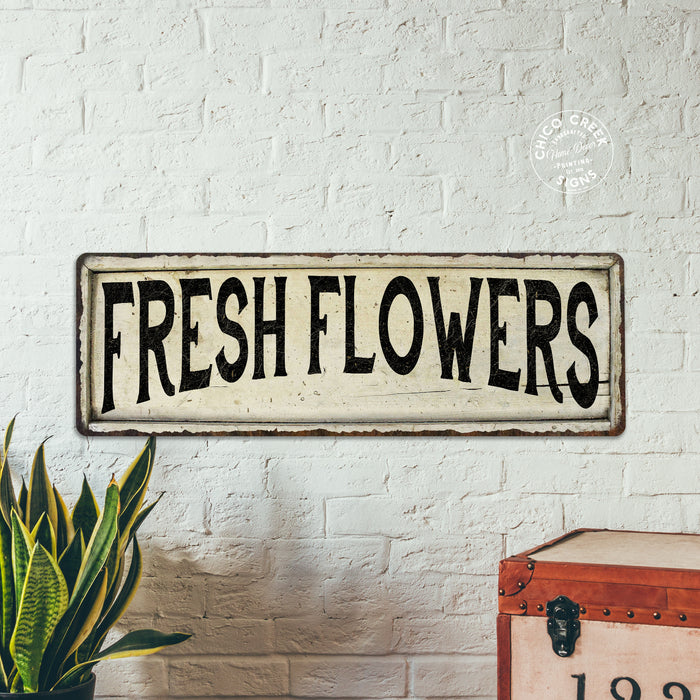 Fresh Flowers Metal Sign Vintage Look Farmhouse Decor 106180028053