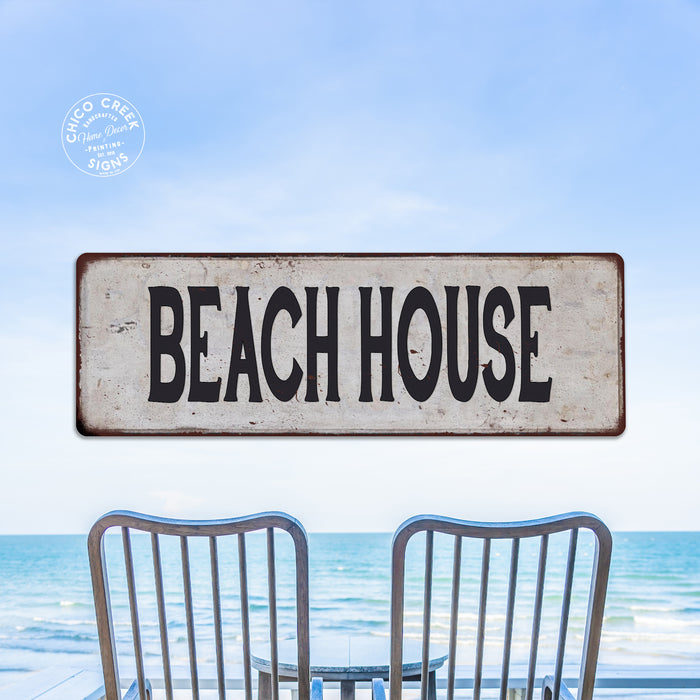 BEACH HOUSE Rustic Look Metal Sign Chic Retro