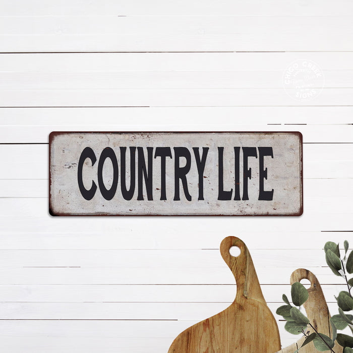 COUNTRY LIFE Vintage Look Rustic Metal Sign Chic Retro