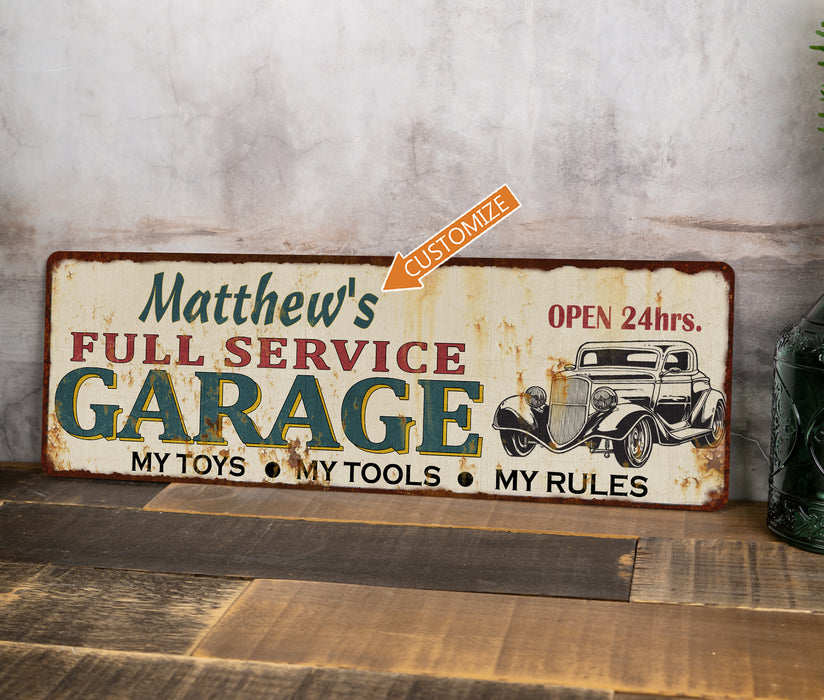 Personalized Full Service Garage Metal Sign Rustic Man Cave 106180047001