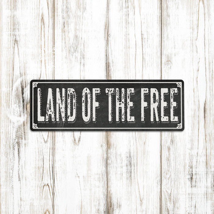 LAND OF THE FREE Shabby Chic Black Chalkboard Metal Sign Decor