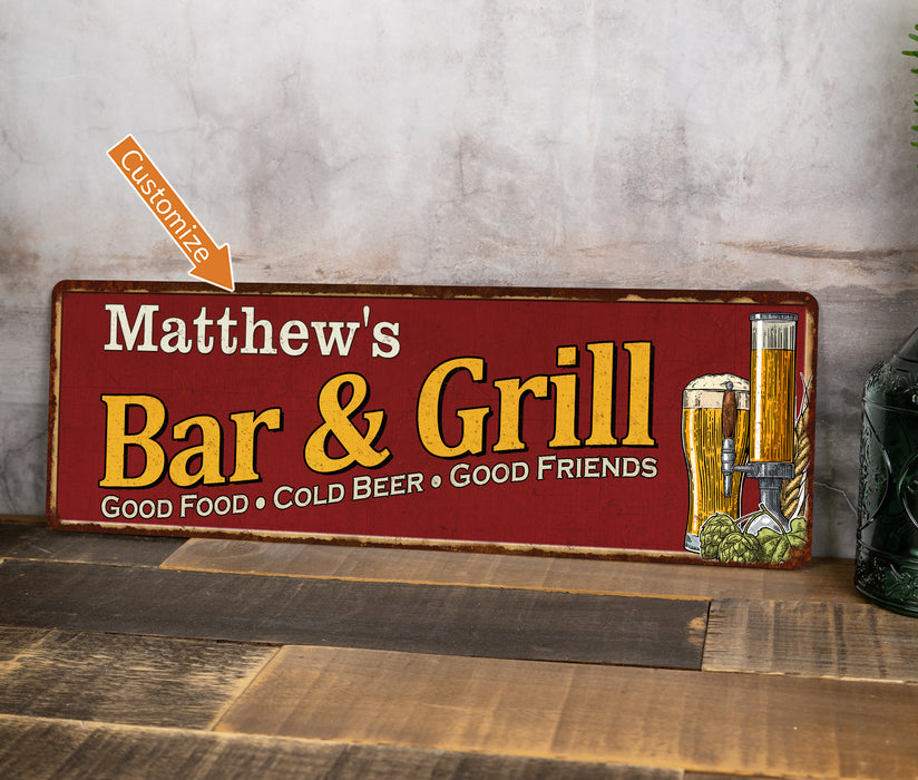 Personalized Bar and Grill Red Man Cave Decor Sign 106180054001