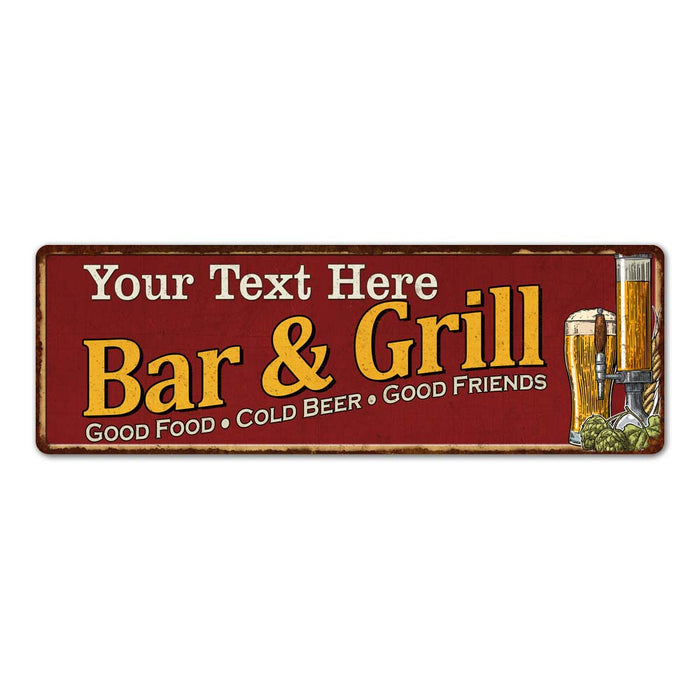 Personalized Bar and Grill Red Man Cave Decor Sign 106180054001