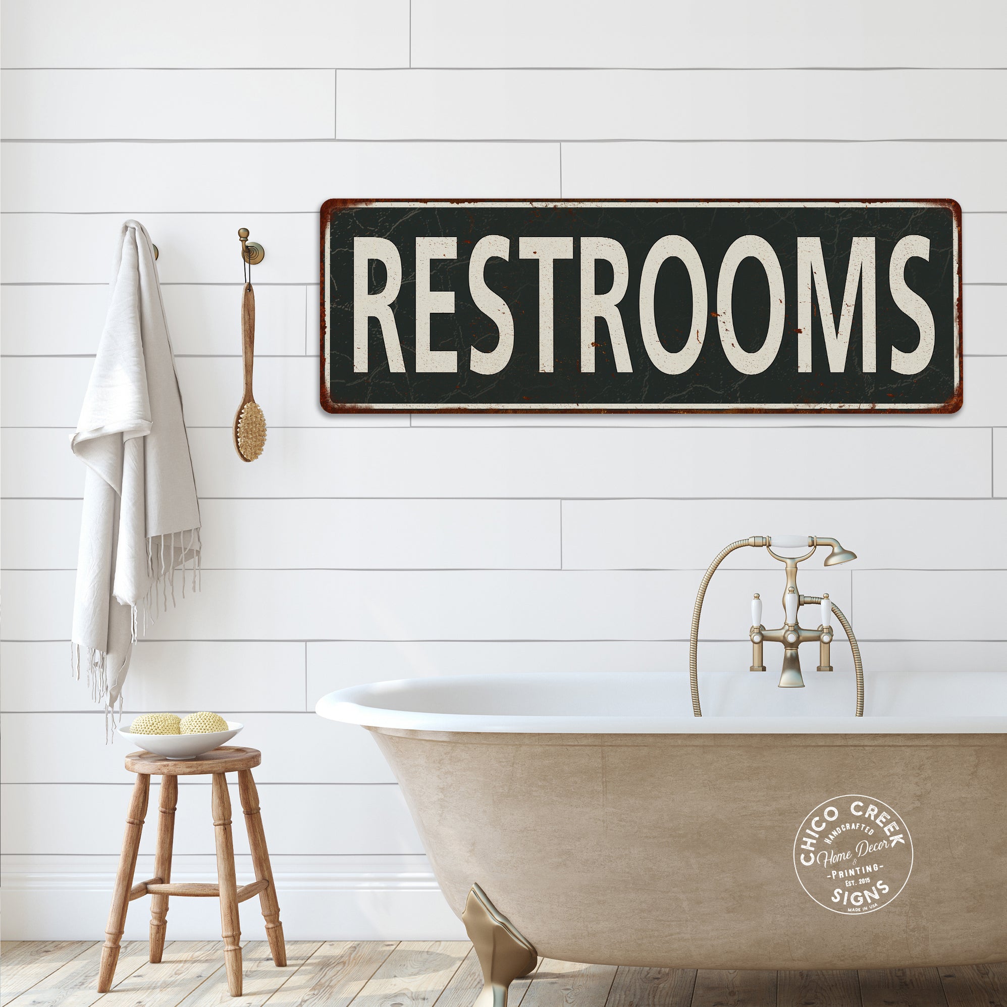 Restrooms Metal Sign Vintage Looking 106180062015 — Chico Creek Signs