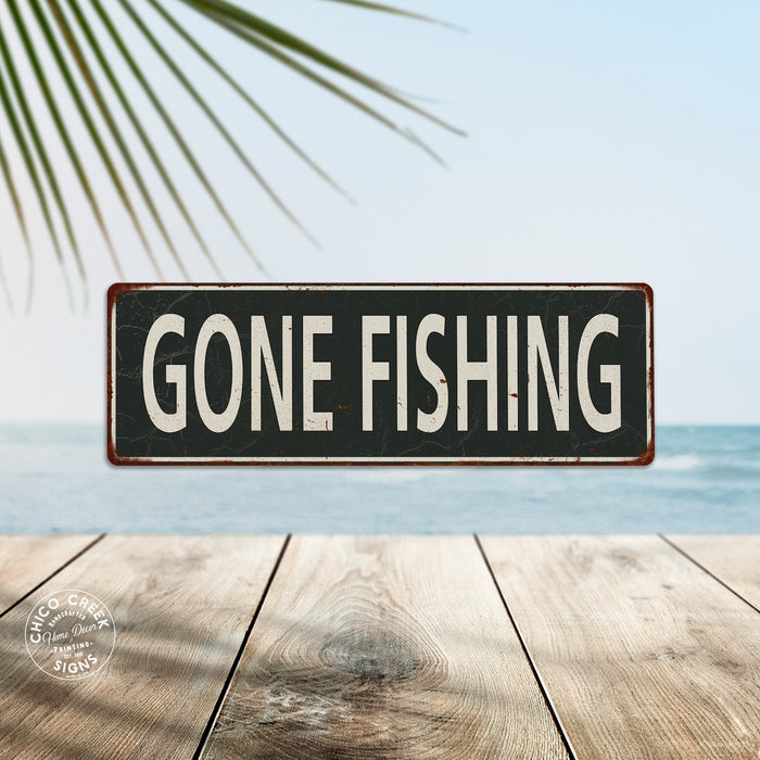 Gone Fishing Metal Sign Vintage Looking 106180062042
