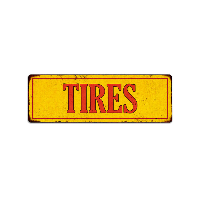 Tires in Vintage Looking Metal Sign Shop Oil Gas Garage 106180064008