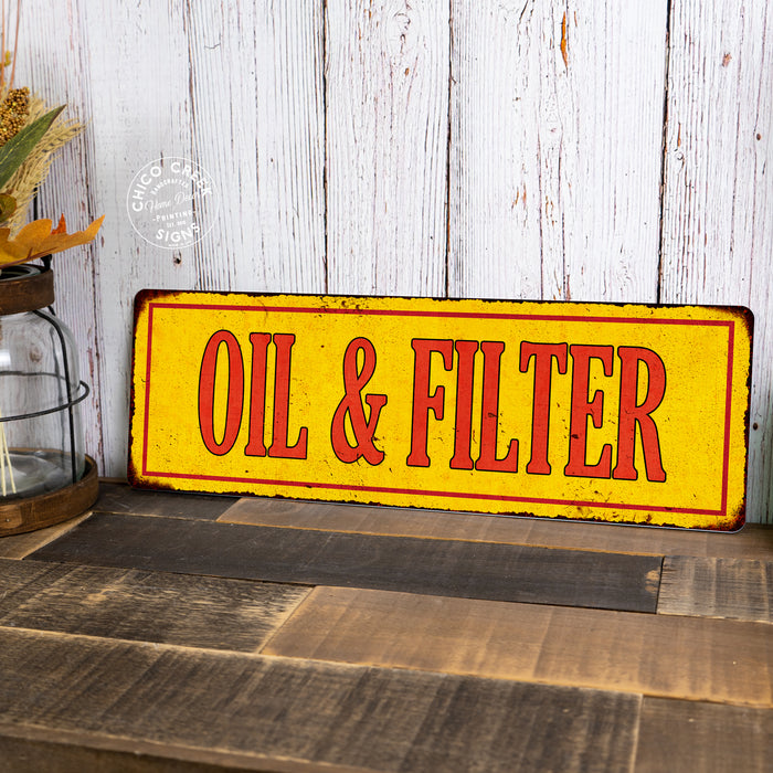 OIL & FILTER Vintage Looking Metal Sign Shop Oil Gas Garage 106180064012