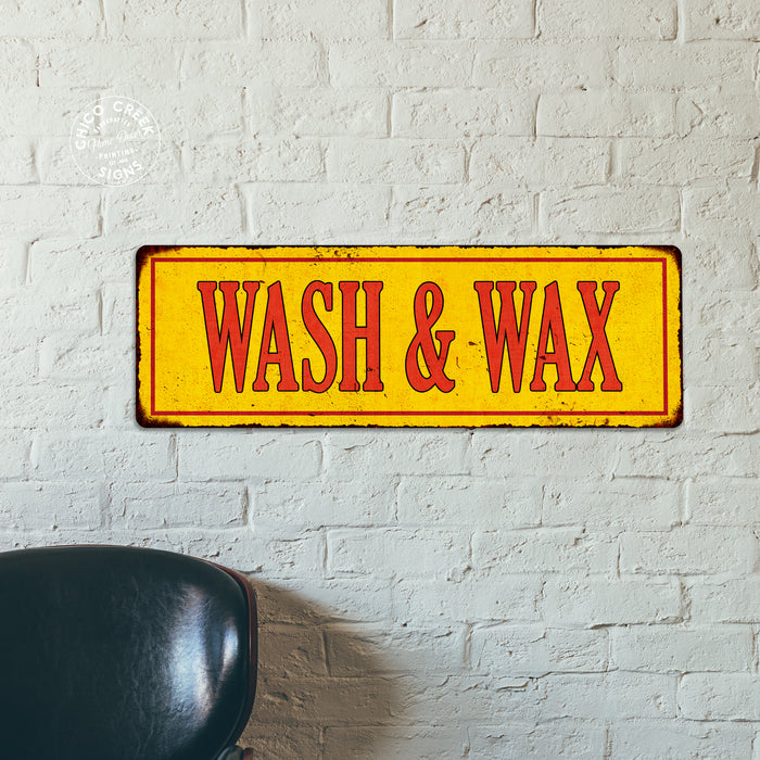 WASH & WAX Vintage Looking Metal Sign Shop Oil Gas Garage 106180064013
