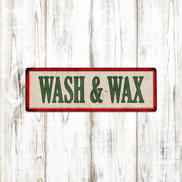 WASH & WAX Vintage Looking Metal Sign Shop Oil Gas Garage 106180064022