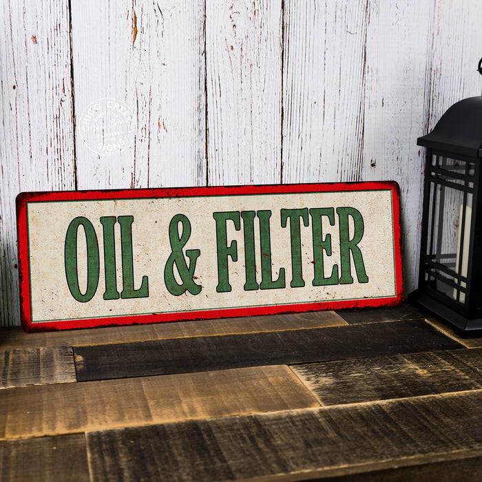 OIL & FILTER Vintage Looking Metal Sign Shop Oil Gas Garage 106180064023