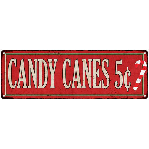 Candy Canes with Cane Holiday Christmas Metal Sign 6x18 106180065005