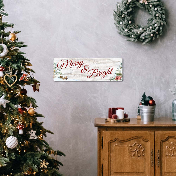 Merry and Bright Holiday Christmas Wall Decor Rustic Vintage Metal Sign 106180065022