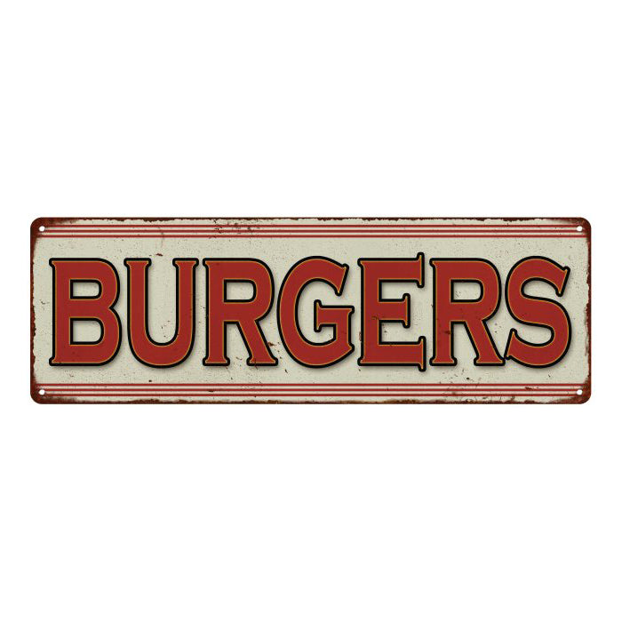 BURGERS Restaurant Diner Food Vintage Look Metal Sign 6x18 106180068005