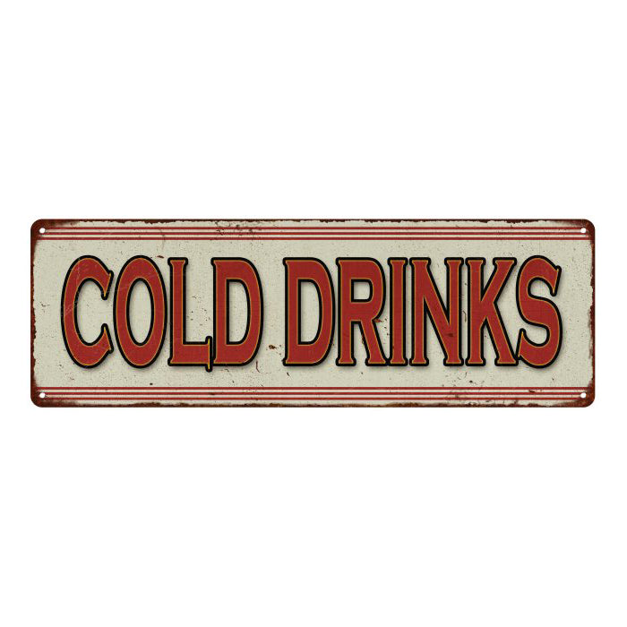 Cold Drinks Restaurant Diner Food Vintage Look Metal Sign 6x18 106180068010