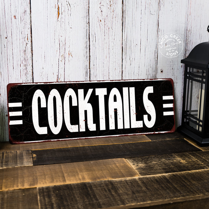Cocktails Bar Alcohol Vintage Looking Metal Sign