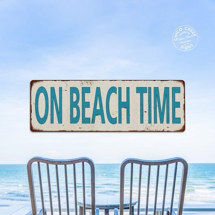 ON BEACH TIME Distressed Look Metal Sign 106180076002