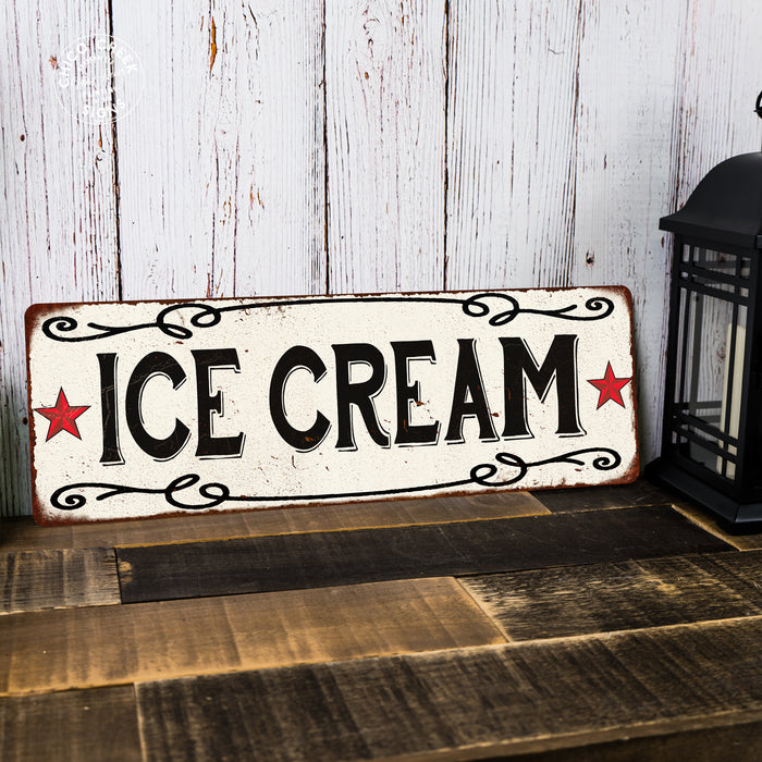 ICE CREAM Country Style w/Red Stars Vintage Look Metal Sign 106180078011