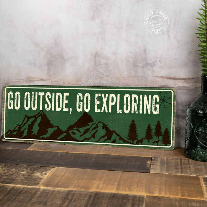 Go Outside, Go Exploring Camping Outdoors Metal Sign Gift