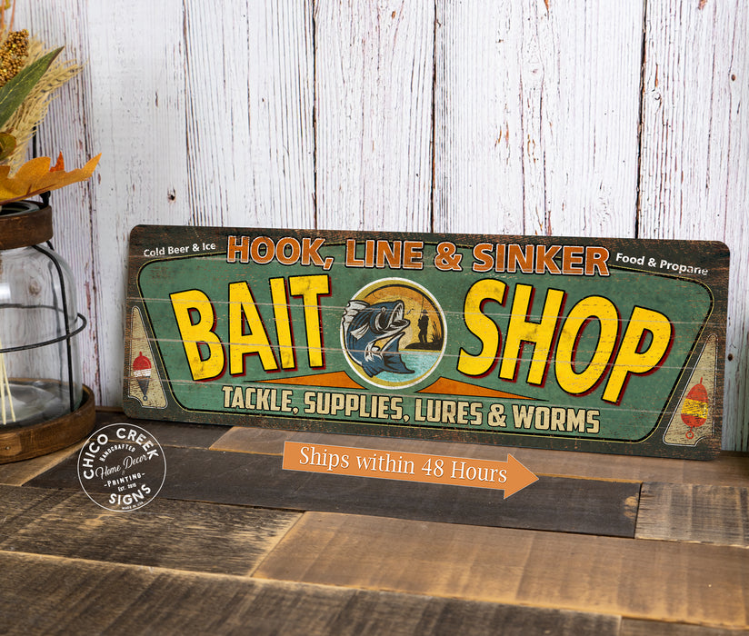 Bait Shop Sign Rustic Decor Vintage Fishing Sign Bait Tackle Lure Worm Lake Harbor 106182001004