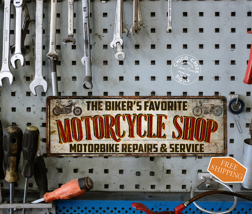 Motorcycle Shop Garage Sign Mechanic Auto Repair Motorbike Tools Dad 106182001007
