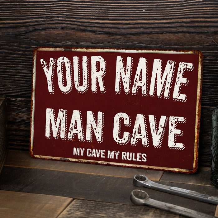 Personalized Man Cave Red Grunge Sign Metal Wall Decor 108120003001