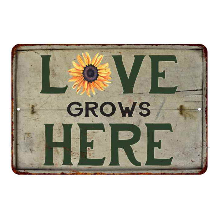 Love Grows Here Vintage Look Garden Chic 8x22 Metal Sign 108120020042