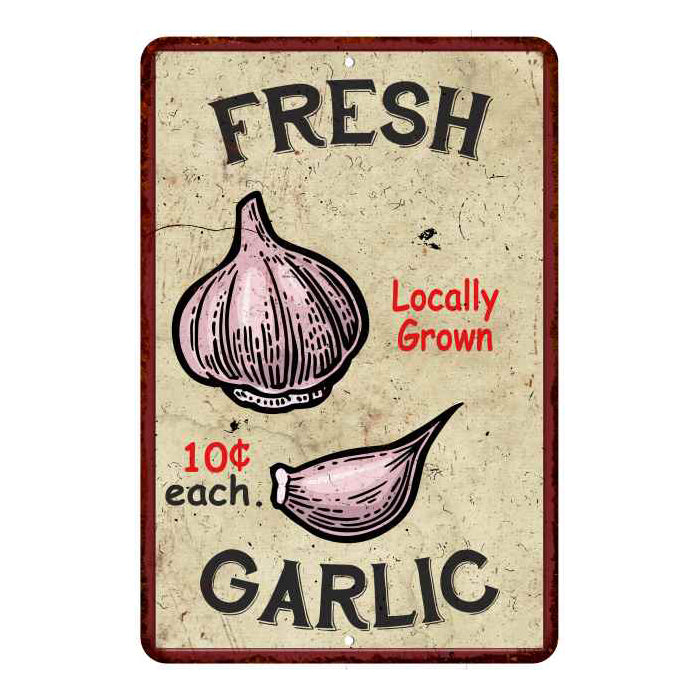 Fresh Garlic Kitchen Vintage Look Chic Metal Sign — Chico Creek Signs