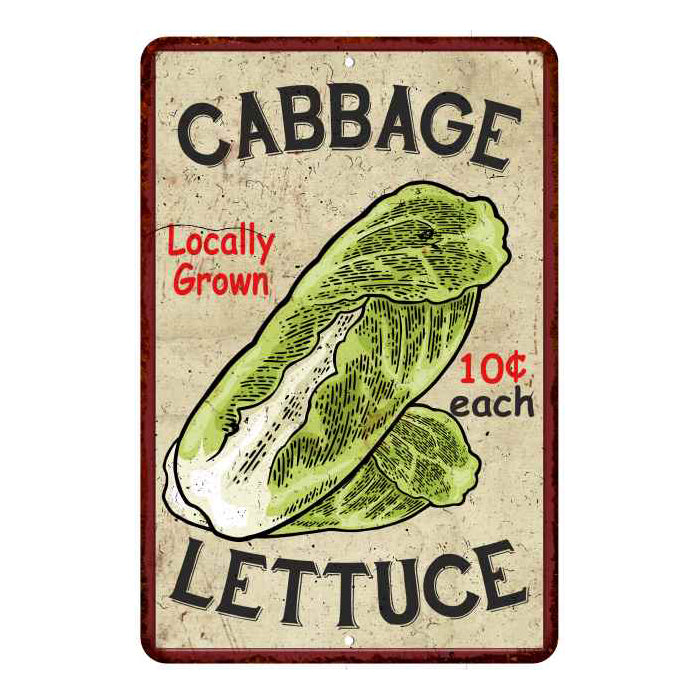Cabbage Lettuce Kitchen Vintage Look Chic 8x22 Metal Sign 108120020058