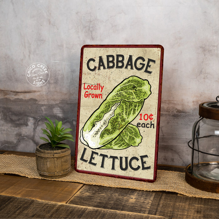 Cabbage Lettuce Kitchen Vintage Look Chic Metal Sign 108120020058
